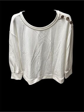 Laura Petite Cream Button-Accent Boatneck Pullover, XL